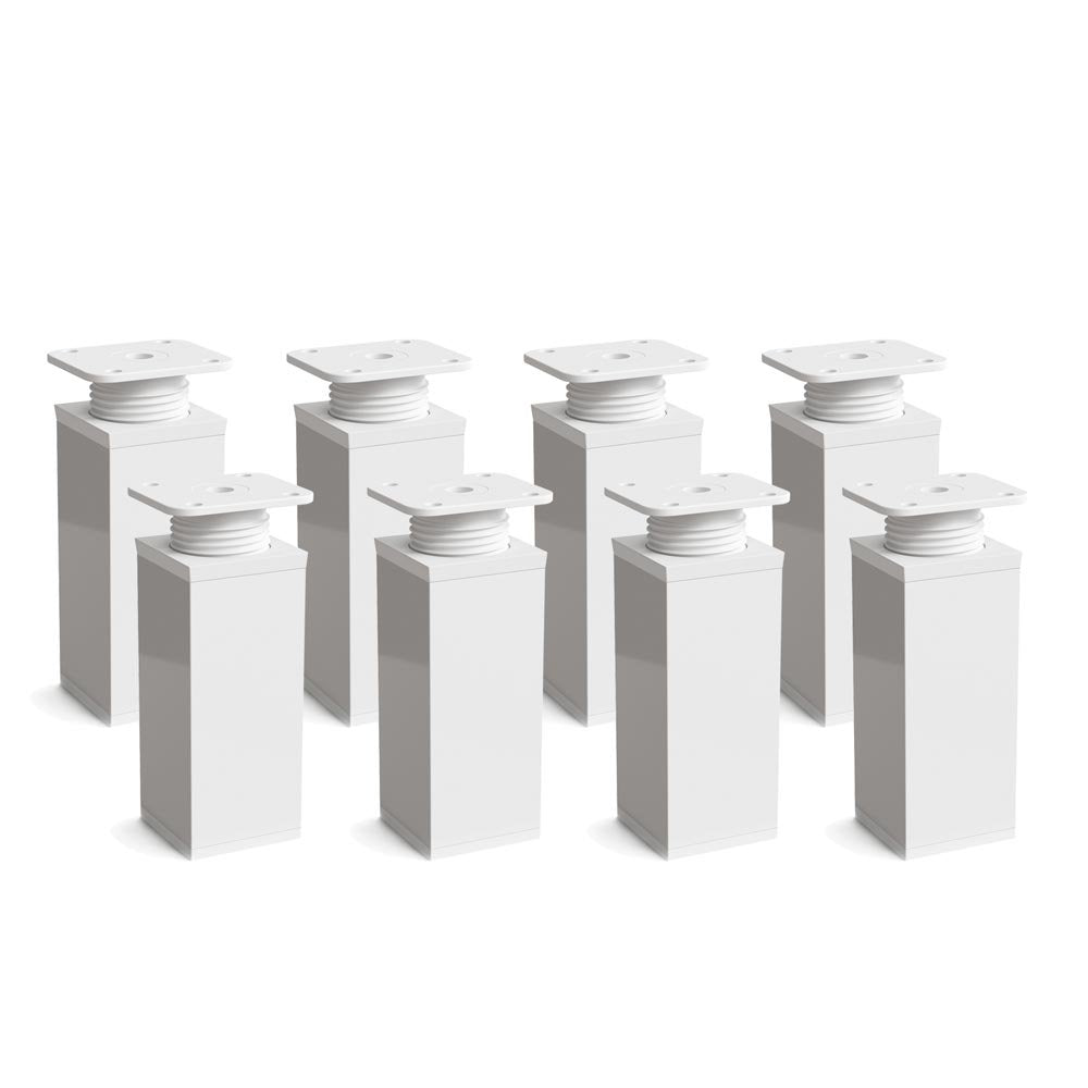 sossai® Design-Möbelfüsse MFV1 | höhenverstellbar | 8er Set | Vierkant-Profil: 40 x 40 mm | Farbe: W
