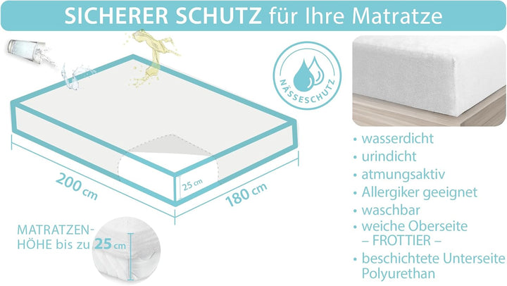 Frottier Matratzenschutz 100x200cm mit rundum Gummi und Nässeschutz verschiedene Grössen von Castejo