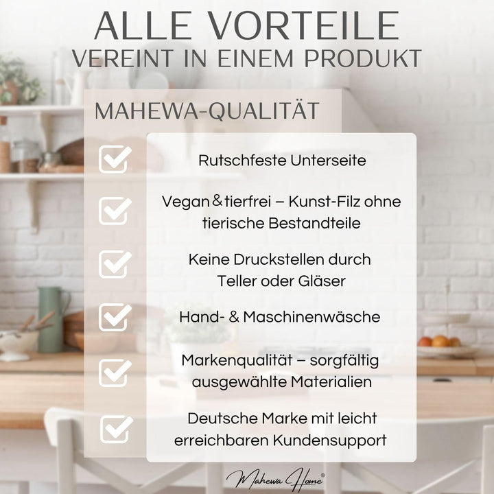 MAHEWA® 6er Set Premium Filz Tischset Platzset mit 6X Glasuntersetzer 1x Halter und 6X Bestecktasche
