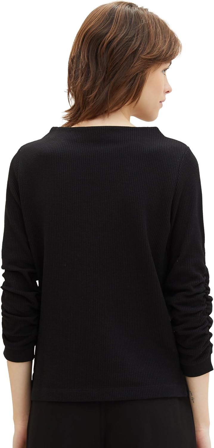 Tom Tailor Denim Damen 1034290 Sweatshirt mit Raffarm (1er Pack) S 14482 - Deep Black, S 14482 - Dee