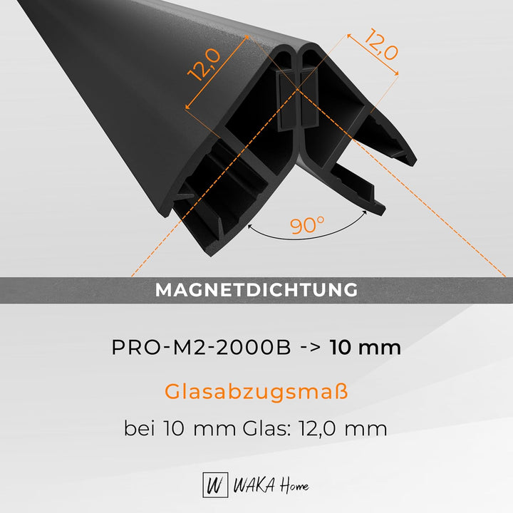 WAKA® Premium SET Magnet - Duschdichtung & Duschtür PRO-M2 Duschdichtungen für Duschtüren Optisch Sc