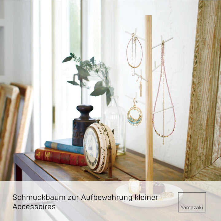 YAMAZAKI 'Tosca' 2310 Zubehörbaum, Stahl, Holz, Weiss, Schmuckständer für Ketten Ohrringe Ringe, Dek