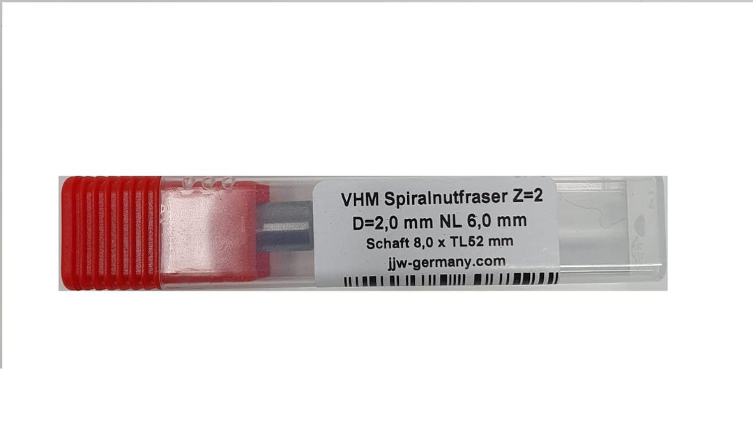 jjw-germany VHM - Spiralnutfräser Nutfräser Z= 2 für Hand Oberfräse mit Stahlschaft 8,0mm (D= 2,0 mm