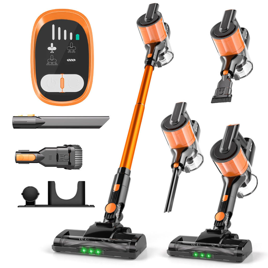 Hearten Akku Staubsauger Kabellos mit LED Display, Leise, 3 Betriebsarten, Kabelloser Staubsauger mi