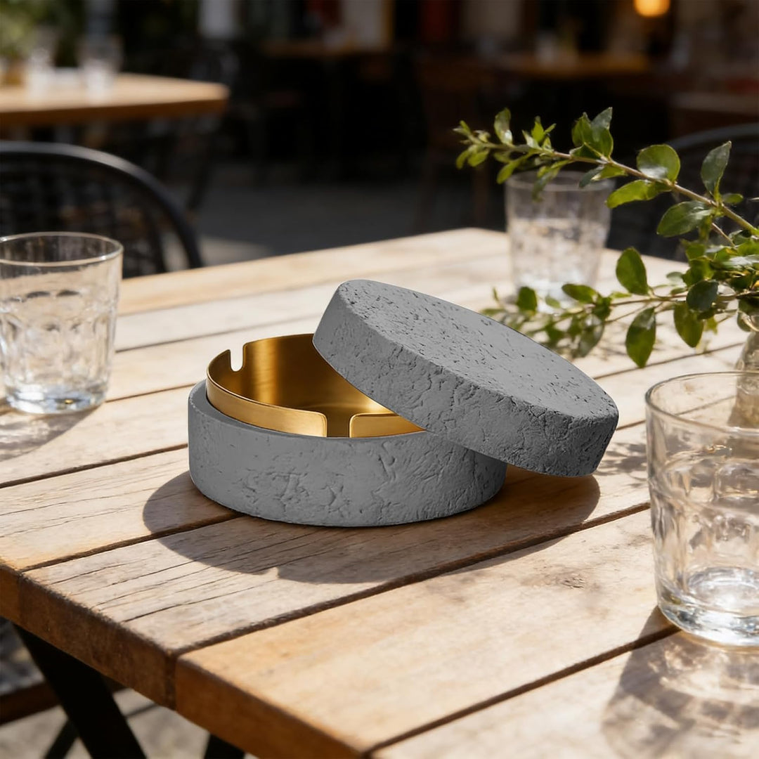Jinfanshurich Dekorative Tisch Aufbewahrungsbox mit Deckel aus Zement & Edelstahl, Geruchsdicht, Win