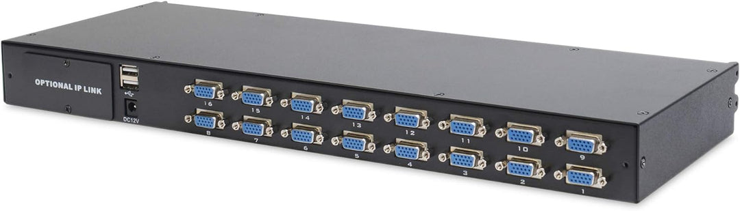 DIGITUS 19" KVM Konsole mit 19" TFT Display (16:9), DE-Tastatur-Layout, KVM Switch mit 16 VGA Ports,