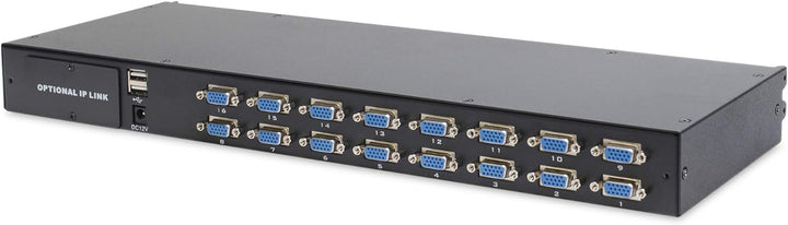 DIGITUS 19" KVM Konsole mit 19" TFT Display (16:9), DE-Tastatur-Layout, KVM Switch mit 16 VGA Ports,
