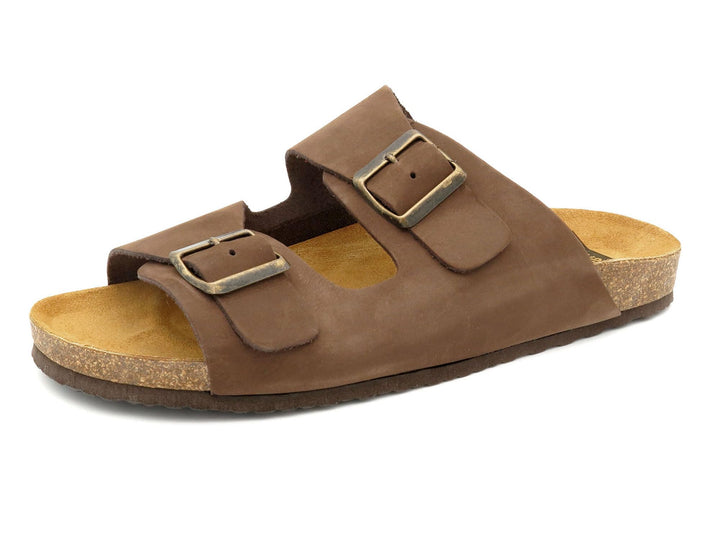 Casual Herren Pantoletten Nubuk Leder Sandalen Korksohle &amp; Echtleder Fussbett 39-47 42 EU Gaucho, 42