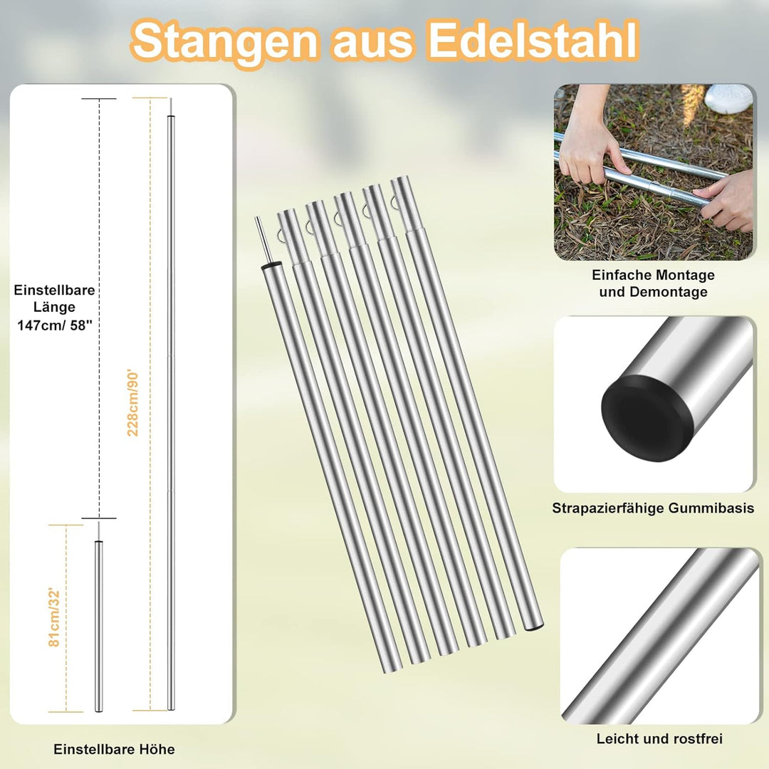 WADEO Camping Zeltplane wasserdicht 4 x 3 m, Plane Regenfliege mit Stangen Heringen Zeltspannleinen,