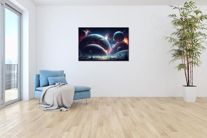 Leinwandbild Ein Baum und Planeten leuchten im klaren Nachthimmel Format: 60x40 cm XXL Kunstdruck Bi