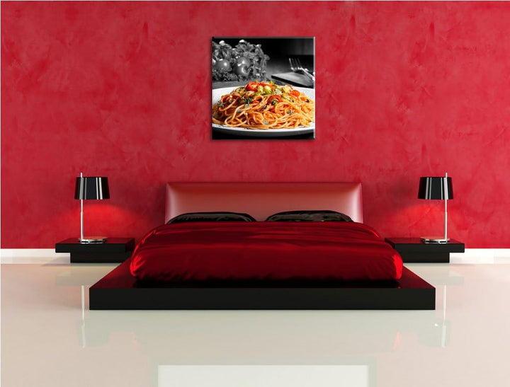 Pixxprint schmackhafte Spaghetti Italia als Leinwandbild Quadratisch/Grösse: 70x70 / Wandbild/Kunstd