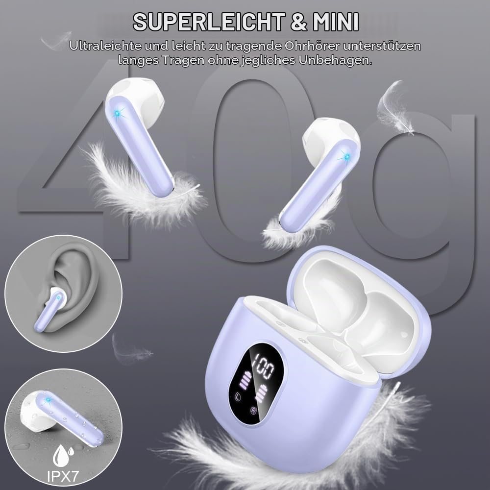 Bluetooth Kopfhörer, Kopfhörer Kabellos Bluetooth 5.3 In Ear kopfhörer bluetooth mit 4 Mic, 50H Kabe
