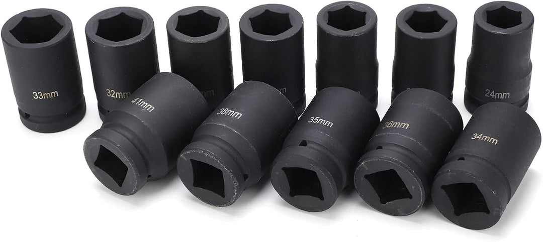 1'' Schlagschrauber Nüsse Set, 12-teilig Steckschlüsselsatz Impact Socket Set 24/26/27/29/30/32/33/3