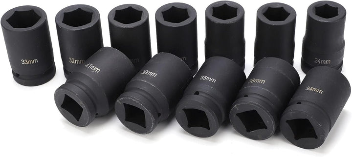 1'' Schlagschrauber Nüsse Set, 12-teilig Steckschlüsselsatz Impact Socket Set 24/26/27/29/30/32/33/3