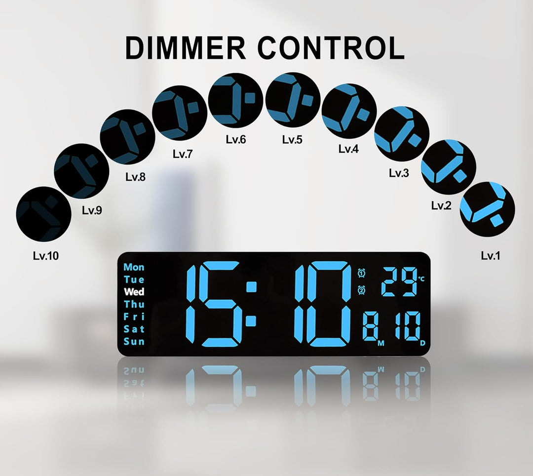 Digitaluhr, 11"-grosses LED-Wanduhrdisplay für Wohnzimmerdekor, Wecker mit Fernbedienung, Timer, 12/