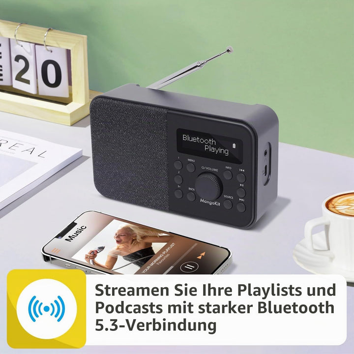 MangoKit PR2S Tragbares DAB+ Digitalradio,Küchen-FM-Radio,Bluetooth-Lautsprecher,Persönliches DAB-Ra