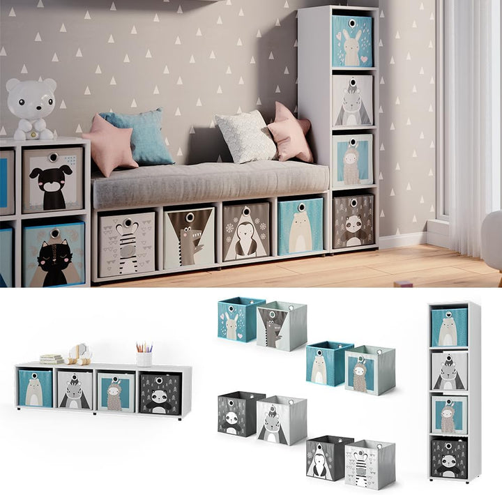Vicco Kinderregal Weiss Ludus mit 4 Faltboxen - 143x36x33 cm gefertigt aus Spanplatte - Bücherregal
