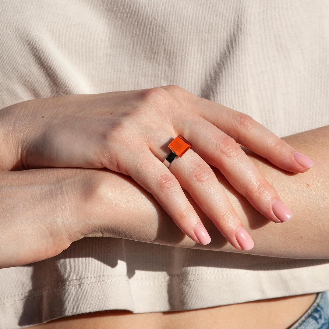 Ring mit Stein (10mm) • Geburtsstein Schmuck Damen bunt • Kleiner Edelstahlring grössenverstellbar (