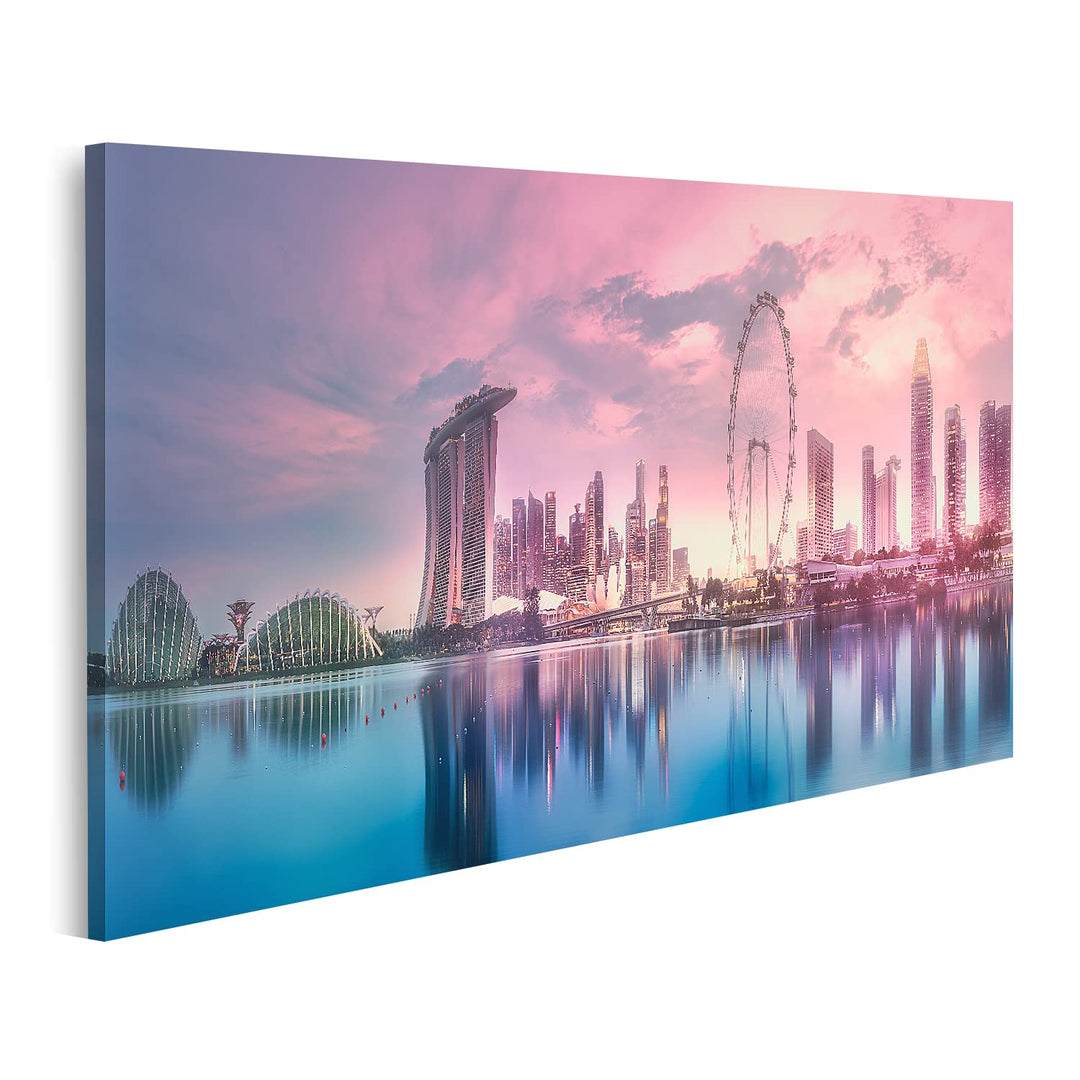 islandburner Bild auf Leinwand Lila Malerischer Sonnenuntergang Marina Bay Skyline Singapur Bilder W