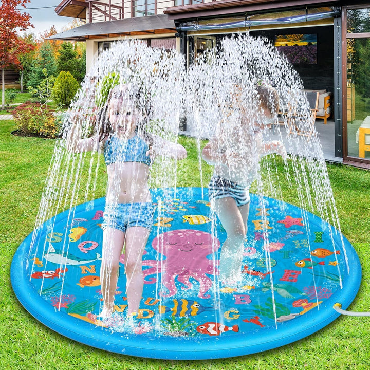 Wasserstrahlmatte für Kinderspielzeug, 170cm Sprinkler Wasser-Spielmatte,Spritzschutz,Baby-Pool zum