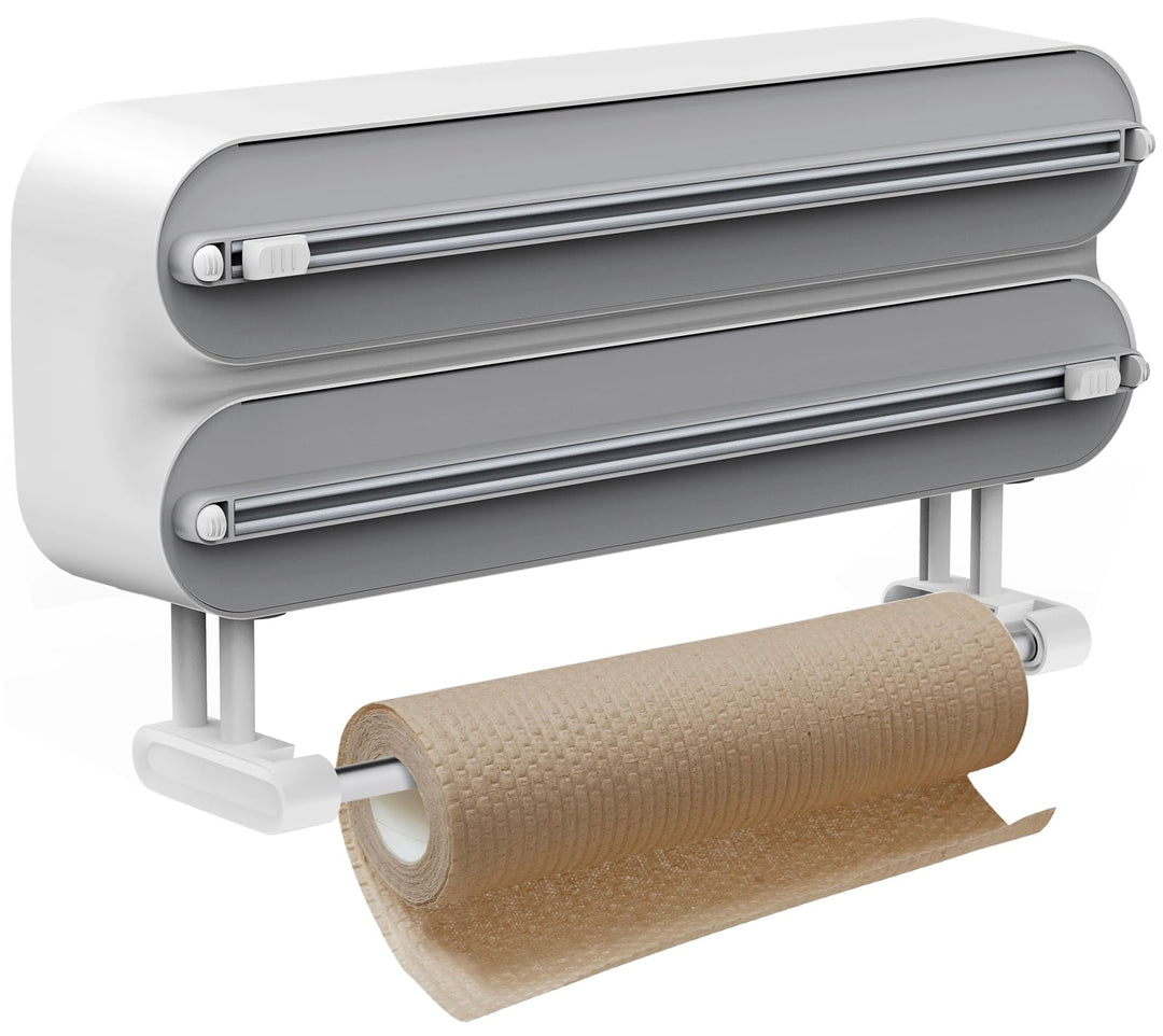 3 in 1 Frischhaltefolienspender mit Küchenrollenhalter, Folienspender mit Cutter, Küchenrollenhalter