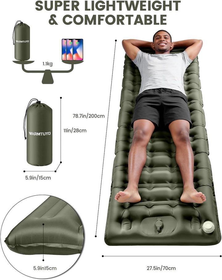 WARMTUYO Isomatte, Luftmatratze Camping mit Elektrisch Pumpe, 12CM Dicke Matratze Outdoor Aufblasbar