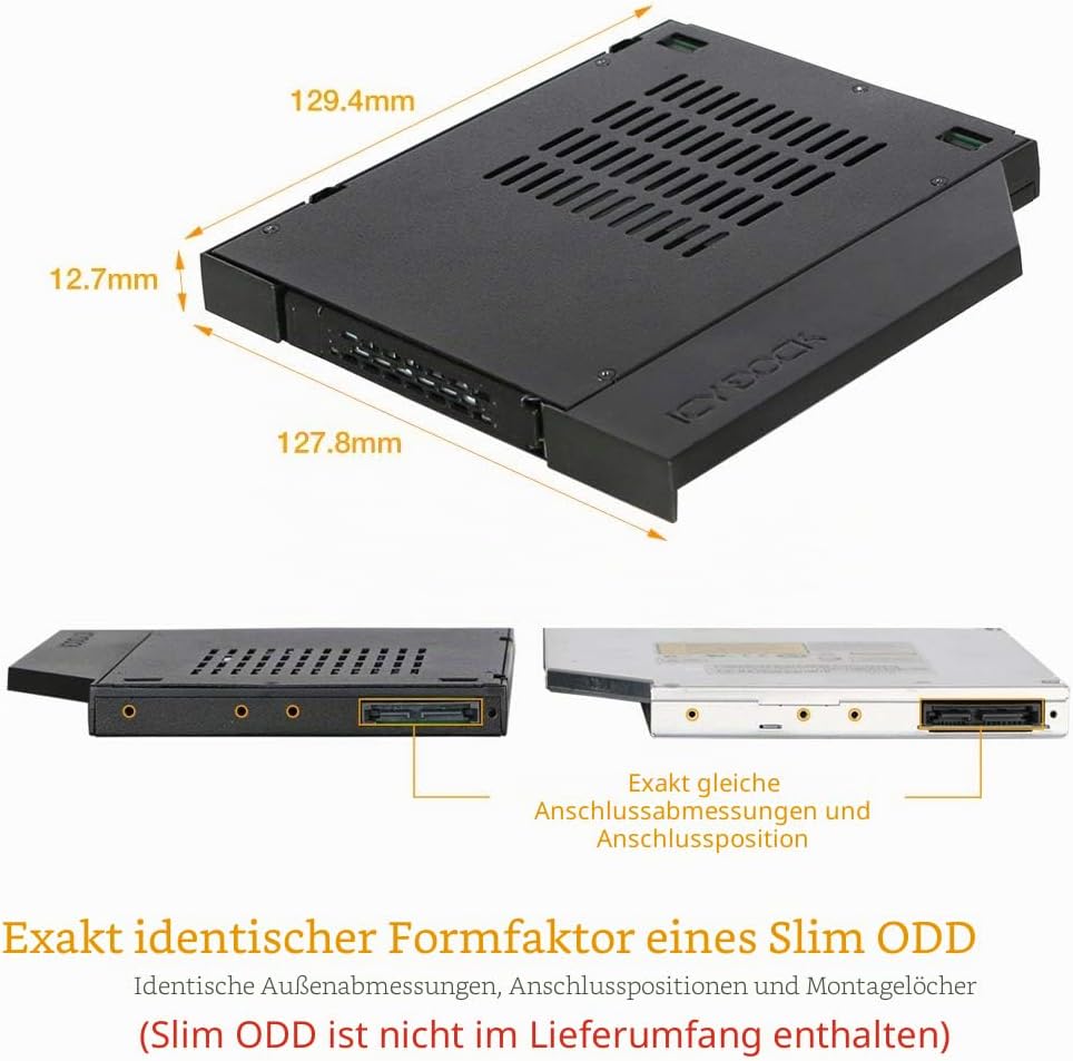 ICY DOCK SATA Hot Swap Wechselrahmen für 2,5 Zoll (6,4cm) SSD/HDD - Notebook Slim-ODD ToughArmor MB4