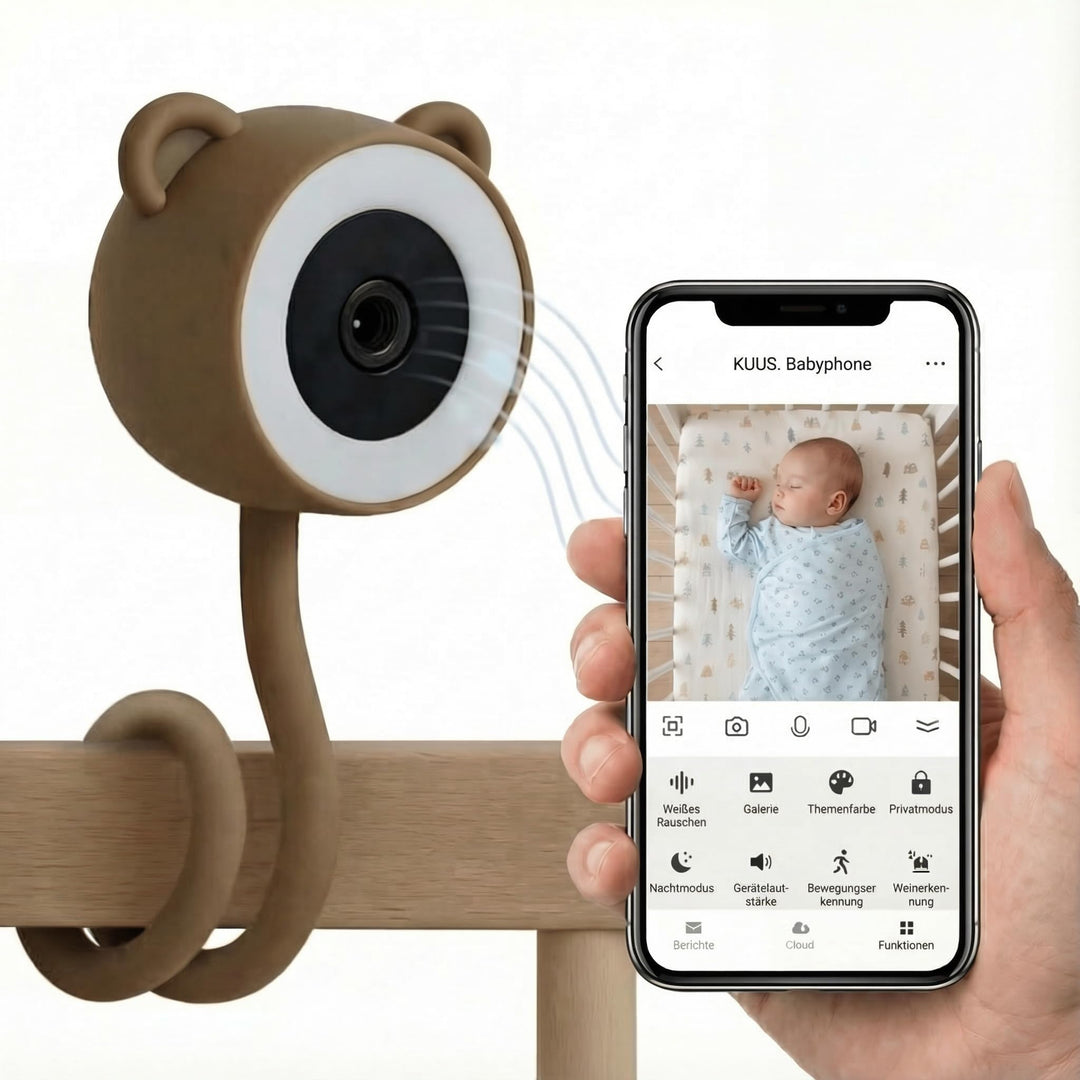 KUUS. Babyphone mit Kamera und APP 2K/3MP, White Noise Einschlafhilfe mit 6 Beruhigungsklängen, Baby