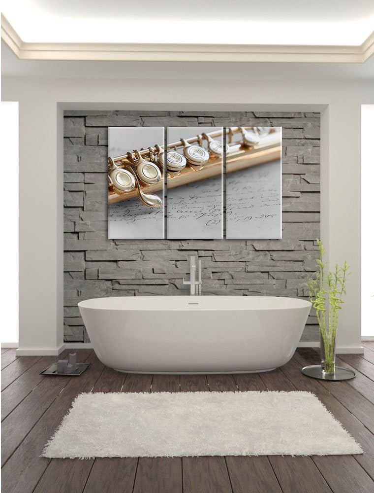 Pixxprint Detailaufnahme Einer Querflöte Schwarz/Weiss 3-Teiler Leinwandbild 120x80 Bild auf Leinwan