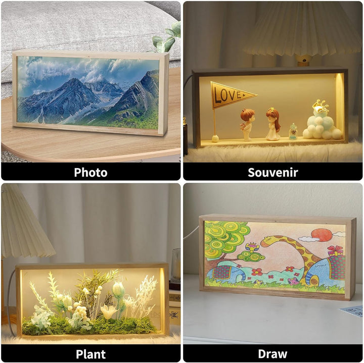 3D Bilderrahmen zum Befüllen,Objektrahmen Holz,leuchtender Fotorahmen, LED-Display-Artikelrahmen, DI