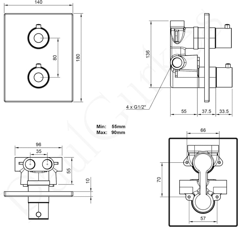 PaulGurkes Thermostat Brausebatterie Unterputz Armatur eckig Duscharmatur