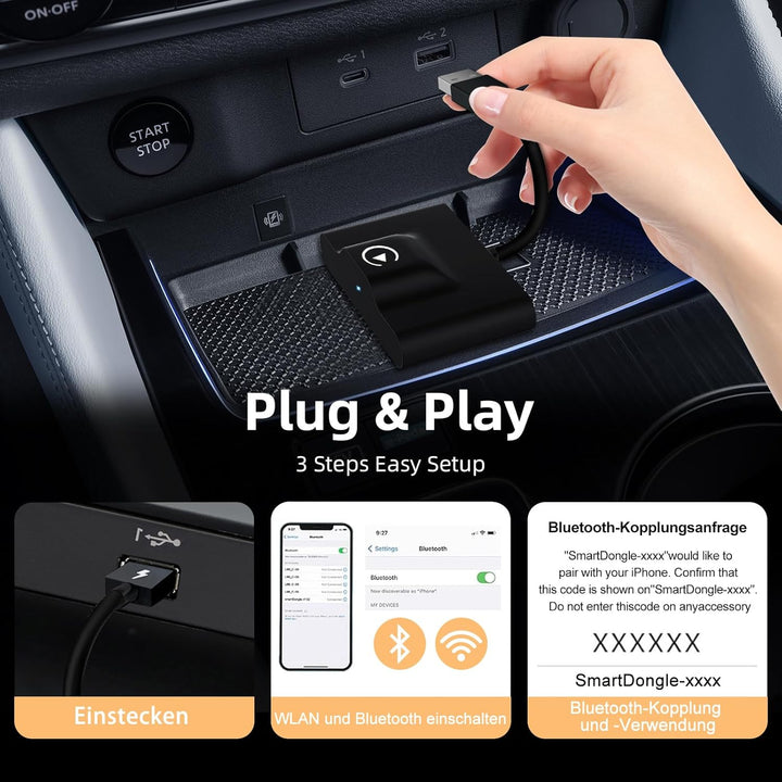 XHU Wireless CarPlay Adapter – Werkseitig Verkabeltes zu Wireless CarPlay, Plug and Play CarPlay Wir