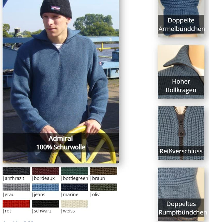 Leuchtfeuer Strickwaren Troyer Admiral grau Pullover Made in Germany 48 Grau, 48 Grau