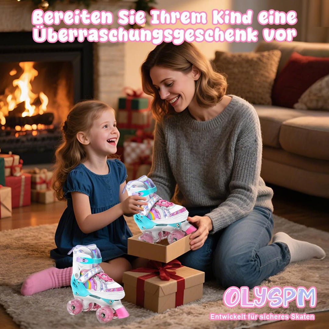 OLYSPM Rollschuhe Kinder Rollschuhe Verstellbar Rollschuhe Damen,LED Rollschuhe und 4 Grössen verste