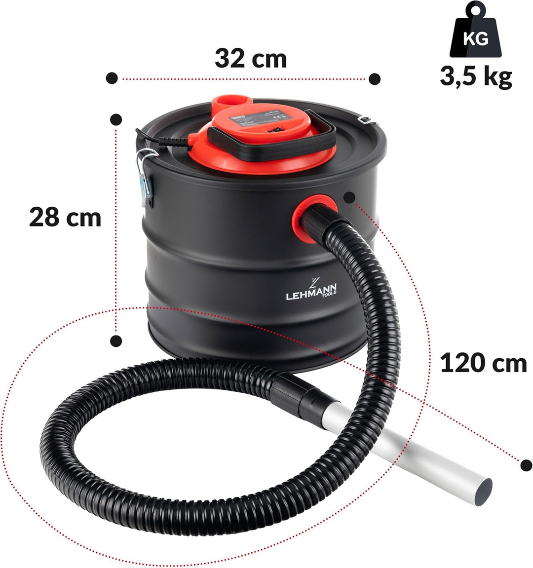LEHMANN Aschesauger 18L - 1200W - Kaminsauger mit robustem Metalltank - HEPA-Filter im Metallgehäuse