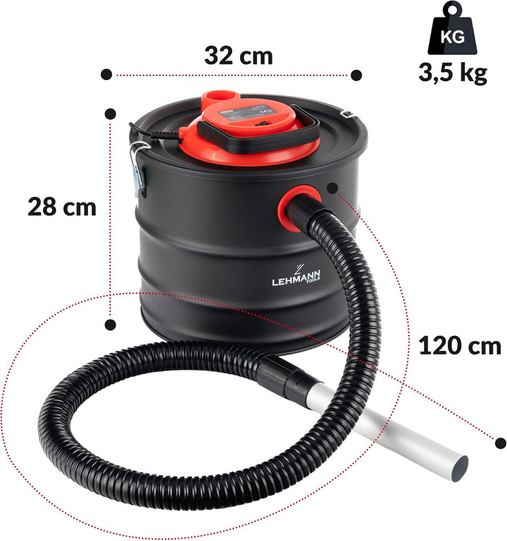 LEHMANN Aschesauger 18L - 1200W - Kaminsauger mit robustem Metalltank - HEPA-Filter im Metallgehäuse