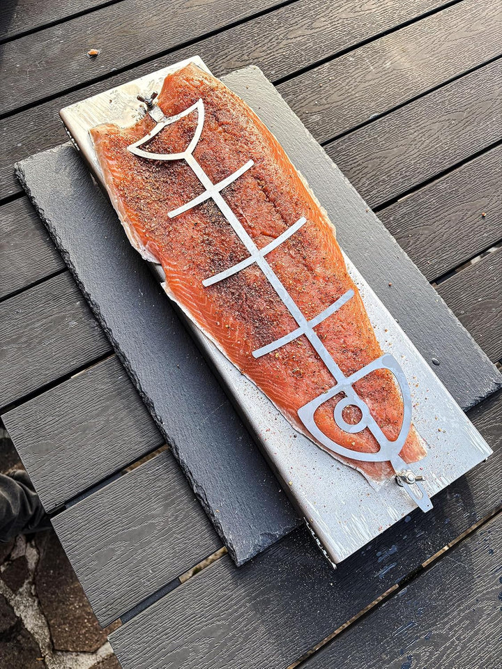 Flammlachsbrett Flammlachshalter aus Edelstahl (Lebensmittelecht V2A AISI 304) Rostfrei, Verstellbar