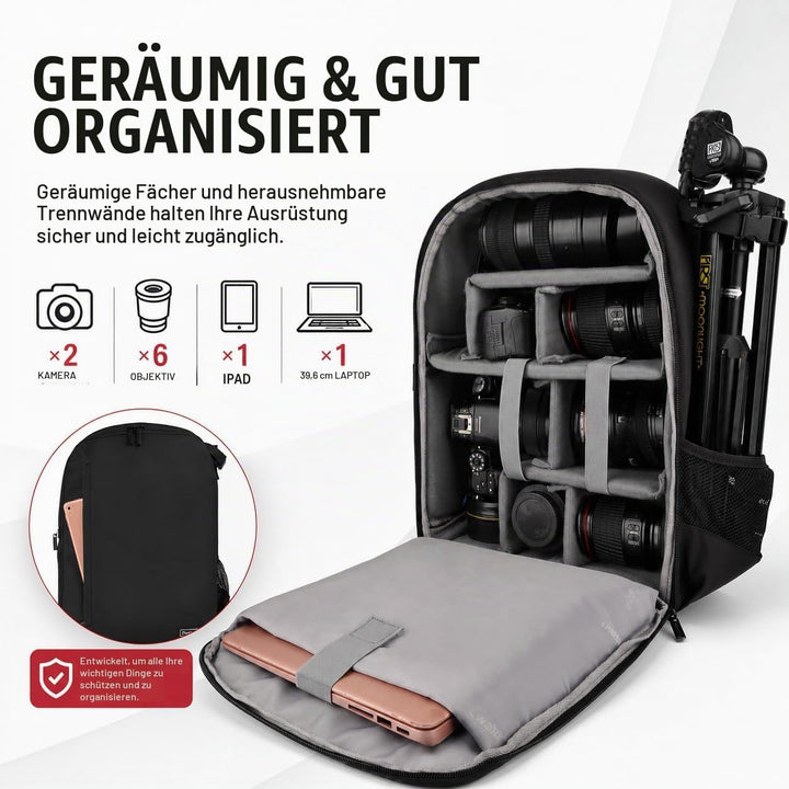 Cwatcun Kamerarucksack Professional für Spiegellose SLR/SLR Kamera wasserdichte Kameratasche Kompati
