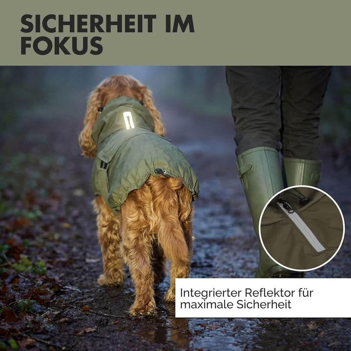 Oskar Hunderegenmantel | Wasserdicht mit Bauchschutz &amp; Geschirröffnung | Reflektierende Hunde-Regenj