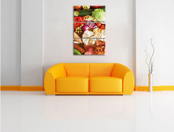 Pixxprint Brot Brötchen Frühstück Bäcker Milch Weizen 3-Teiler Leinwandbild 120x80 Bild auf Leinwand