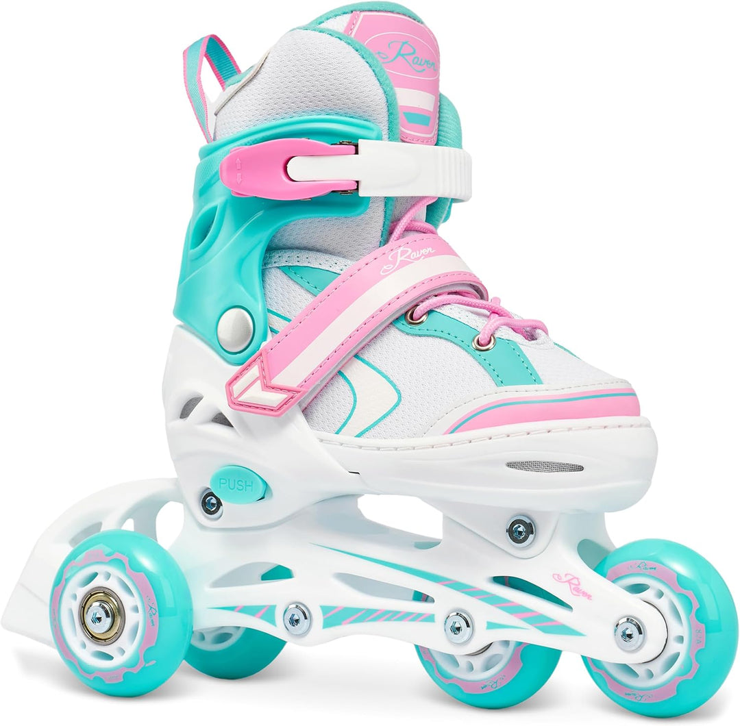 RAVEN 4in1 Inline Skates Triskates Rollschuhe Schlittschuhe Inliner für Kinder Mädchen verstellbar G