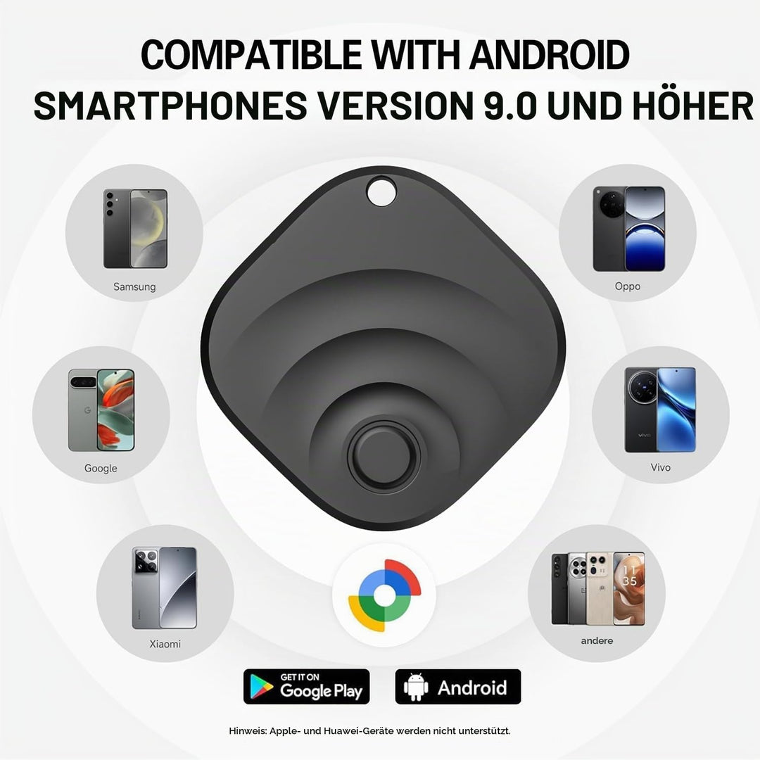 Reyke Smart Tag, kompatibel mit Google Find Hub, Android, Schwarz, 4er-Pack | Bluetooth-Tracker für