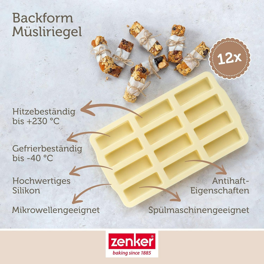 Zenker Müsliriegel Backform – Silikonform zum Backen von 12 Riegel – Müsliform aus Silikon mit Antih
