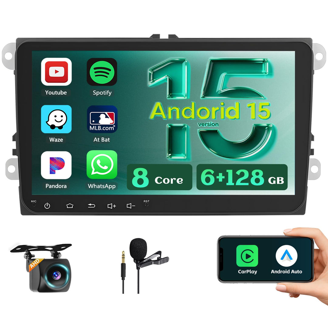 8 Core 6G+128G DSP Hikity Android 15 Autoradio für VW Golf 5 6 Passat Tiguan Polo Caddy Seat, 9-Zoll