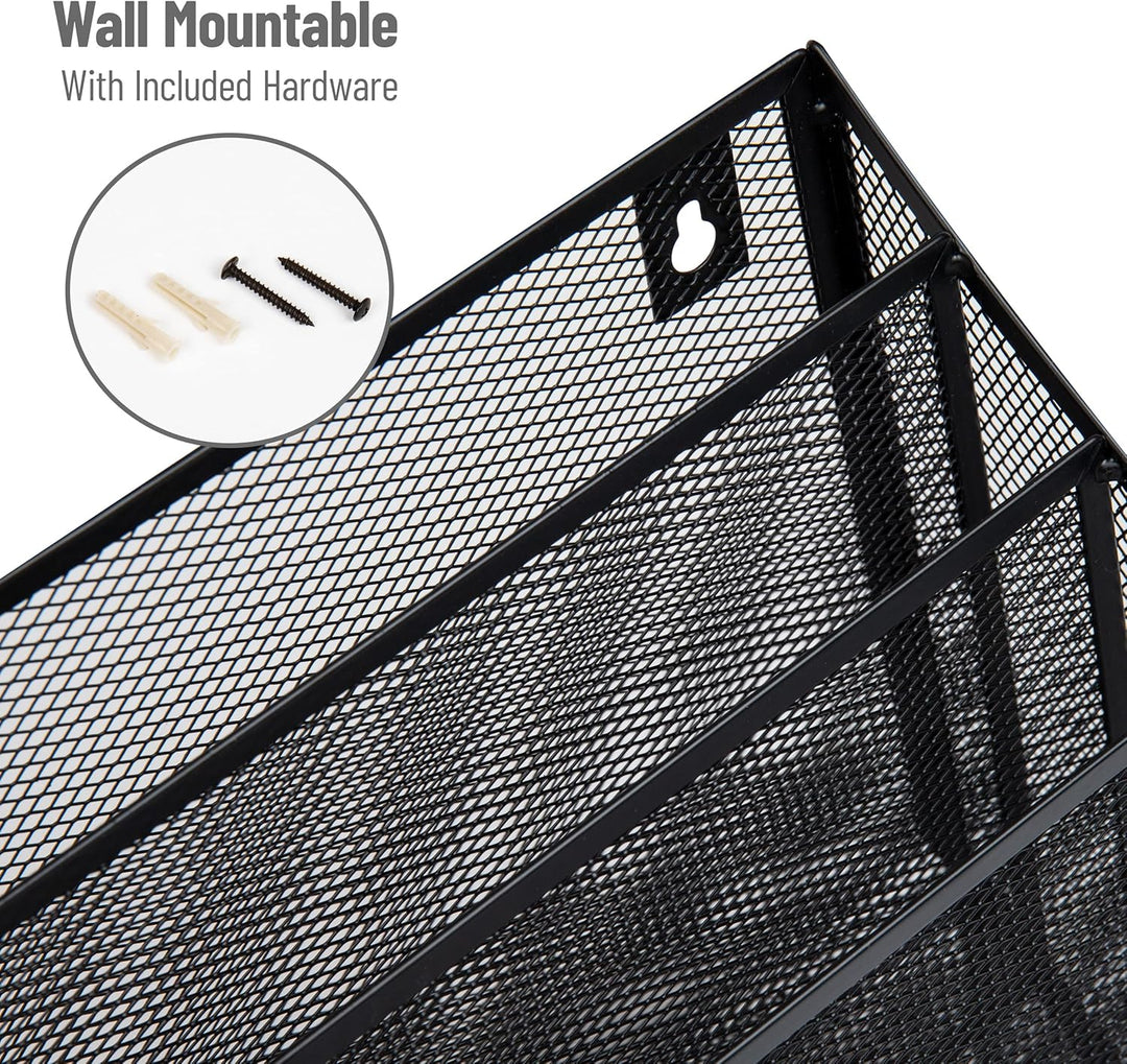 Mind Reader Vertical File Storage, Desktop Organizer, Wall Mount, Office, Metal Mesh, 12.5" L x 3.75