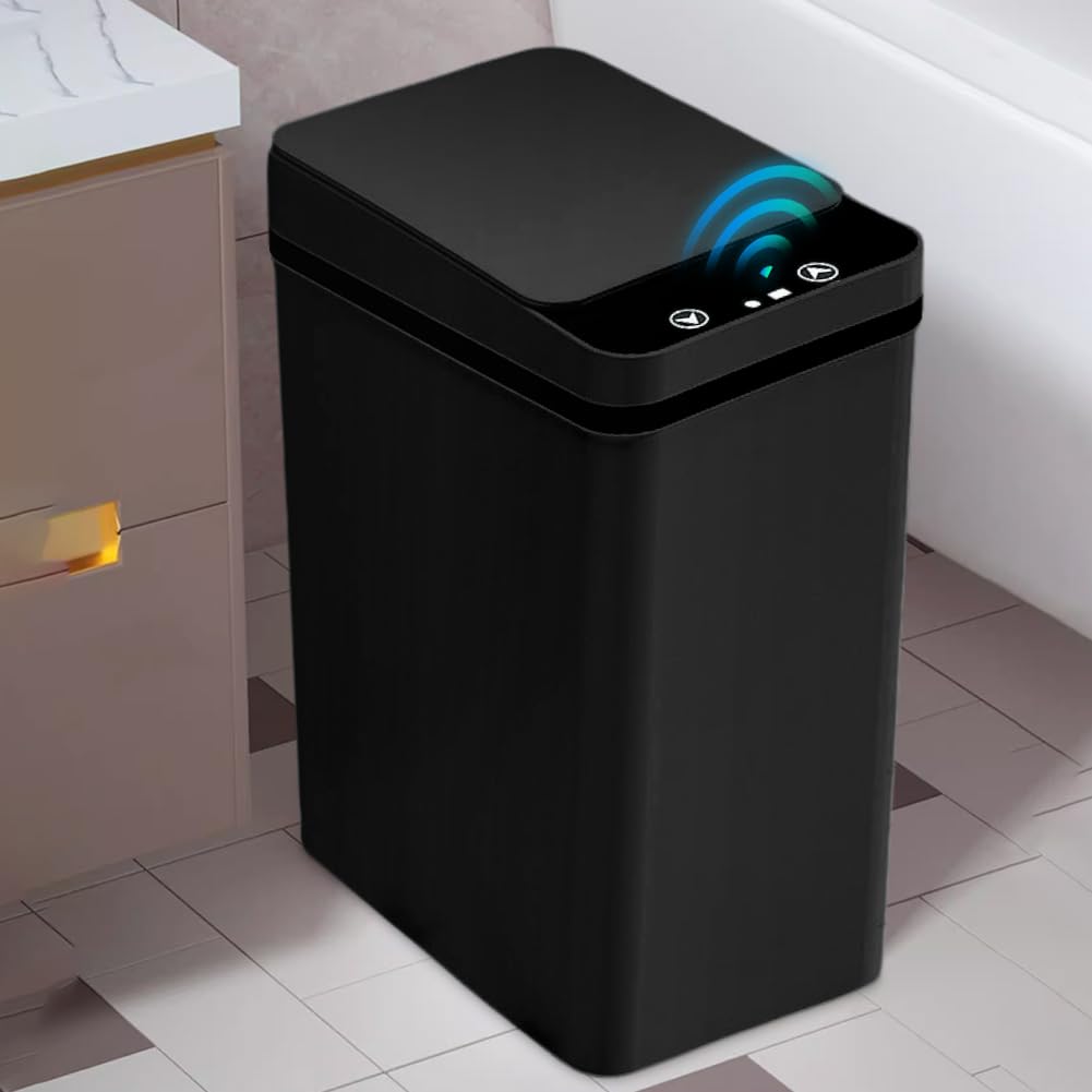 Mülleimer Bad 12L Sensor Kosmetikeimer Schwarz - Mülleimer mit Sensor Technologie, Touchless & Wasse
