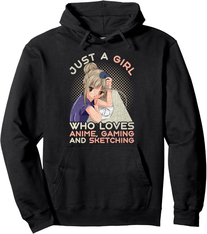 Nur ein Mädchen das Anime Gaming und Zeichnen liebt Anime Pullover Hoodie