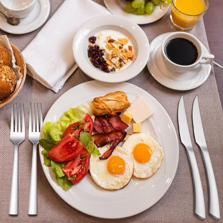 Herogo Steakbesteck Set, 24-teilig Edelstahl Messer und Gabel Set für 12 Personen, Silber Besteck St