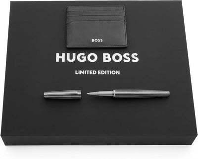 Hugo Boss Nitor Tintenroller aus Messing in der Farbe Gun, Länge: 14,7cm, Tintenfarbe: Schwarz, HSV3