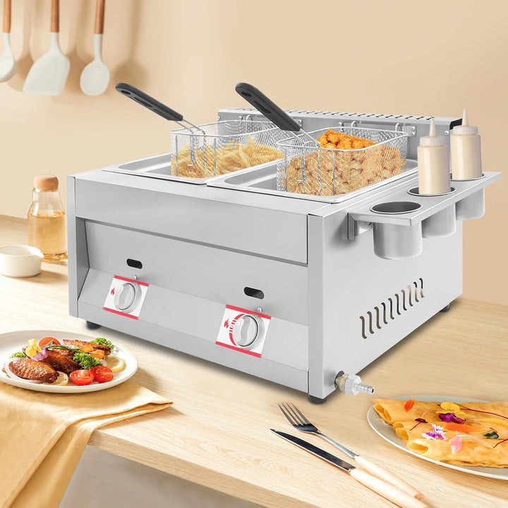 Kommerzielle Gas Fritteuse 2 x 6L Doppelfriteuse Edelstahl Gewerbliche Frittiermaschine Tiefgasfritt